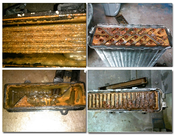 VW cooling system parts with rusted antifreeze