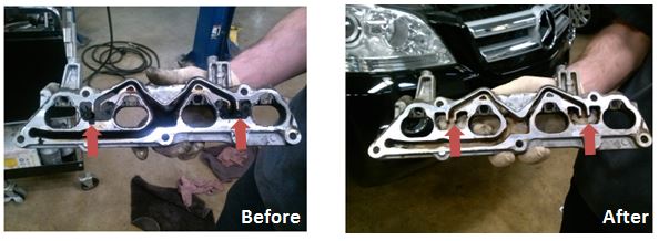 Blocked exhaust gas flow in the intake manifold before and after