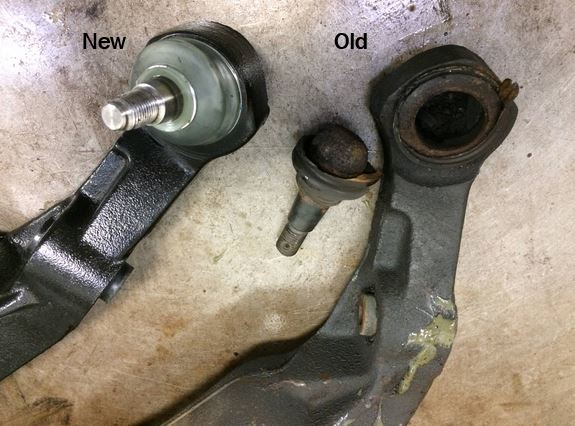 New vs old ball joint with control arm